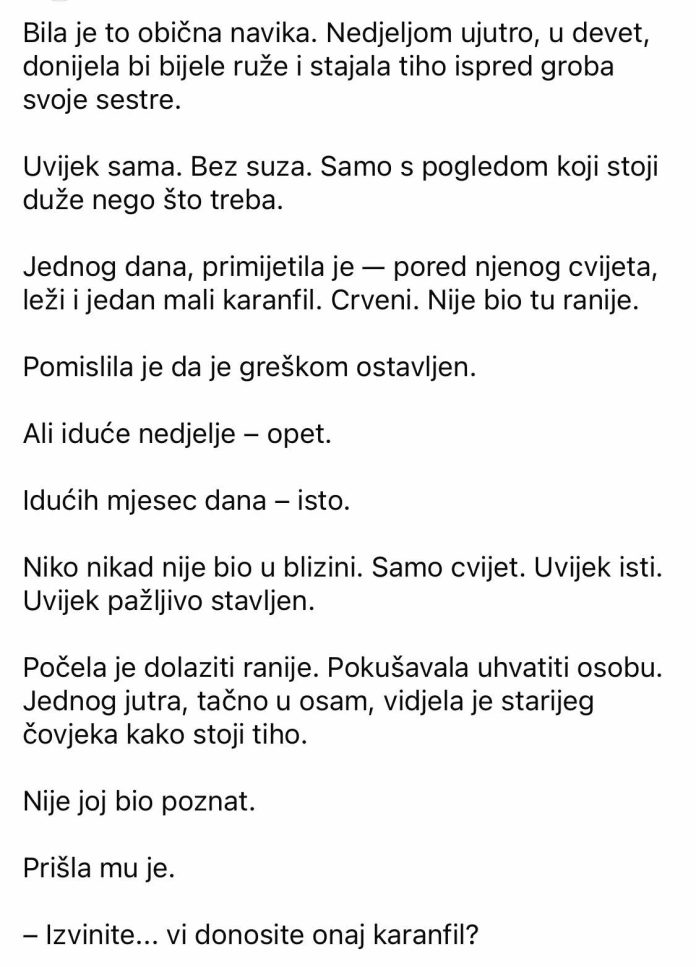 “Pet godina je dolazila na isti grob. A onda je jednog dana primijetila da neko ostavlja cvijet pored njenog.” - featured image