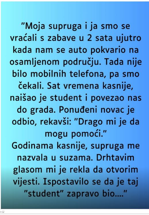 “Supruga i ja smo se vracali sa zabave u 2 ujutro i auto nam staje na osamljenom mjestu…” - featured image “Supruga i ja smo se vracali sa zabave u 2 ujutro i auto nam staje na osamljenom mjestu…” - featured image